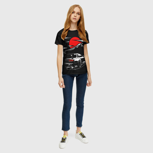 Женская футболка 3D с принтом MAZDA RX 7 | Мазда  при свете красной луны, вид сбоку #3