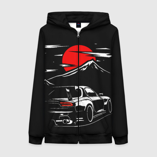 Женская толстовка 3D на молнии Mazda RX 7 Мазда при свете красной луны, цвет черный
