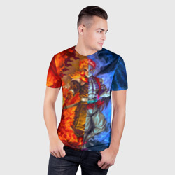 Мужская футболка 3D Slim Аказа и Ренгоку противостояние Клинок рассекающий демонов - фото 2