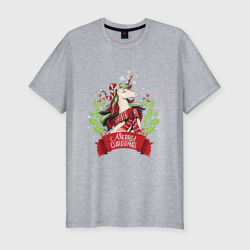 Мужская футболка хлопок Slim Christmas Unicorn