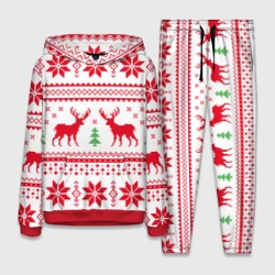 Женский костюм с толстовкой 3D Новогодний узор с оленями 1