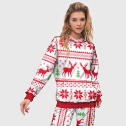 Женский костюм с толстовкой 3D Новогодний узор с оленями 1 - фото 2