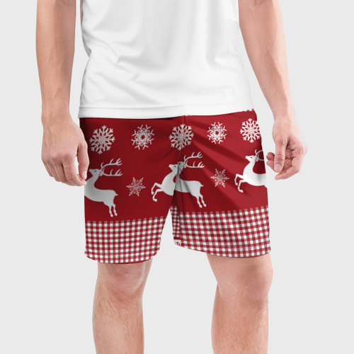Мужские шорты спортивные с принтом Узор с оленями, фото на моделе #1