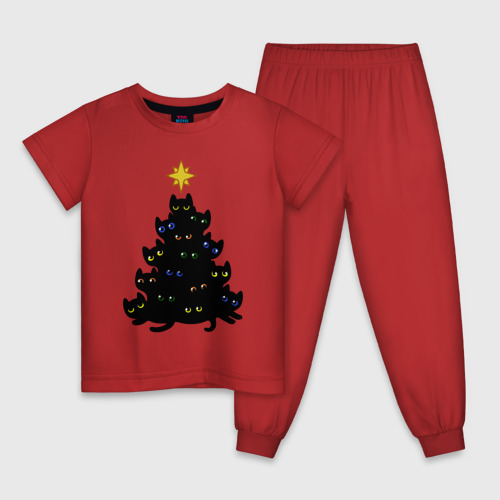 Детская пижама хлопок с принтом НовоКОТняя елка, вид спереди #2