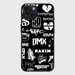 Чехол силиконовый для Apple iPhone 15 матовый Rap & hip hop logos