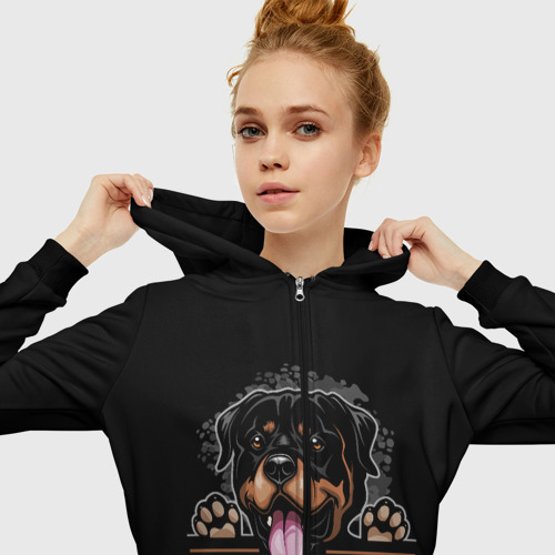 Женская толстовка 3D на молнии Собака Ротвейлер, цвет черный - фото 5