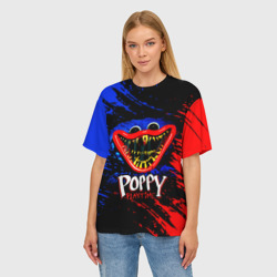 Женская футболка oversize 3D Poppy Playtime - Хагги Вагги улыбается - фото 2