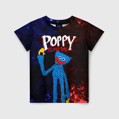 Детская футболка 3D с принтом Poppy Playtime Huggy Wuggy, вид спереди #2