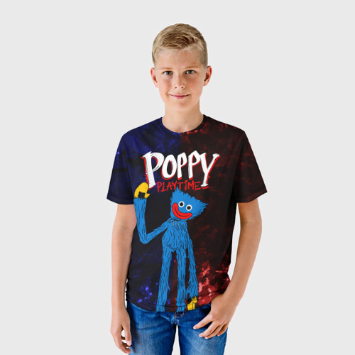 Детская футболка 3D с принтом Poppy Playtime Huggy Wuggy, фото на моделе #1