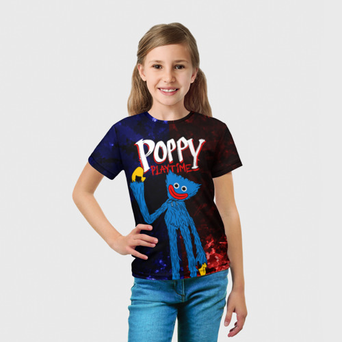 Детская футболка 3D с принтом Poppy Playtime Huggy Wuggy, вид сбоку #3