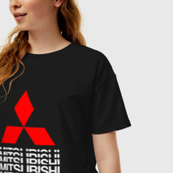 Женская футболка хлопок Oversize Mitsubishi Мицубиси Митсубиси Мицубиши logo style - фото 2