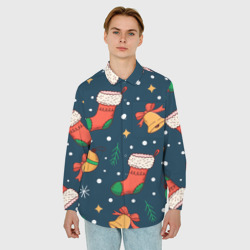 Мужская рубашка oversize 3D Новогодний, рождественский узор - фото 2
