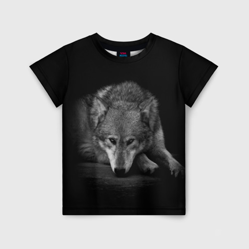 Детская футболка 3D Волк, на черном фоне, цвет 3D печать