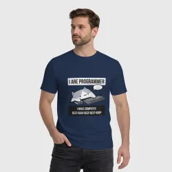 Мужская футболка хлопок I are programmer beep boop - мем Кот программист - фото 2