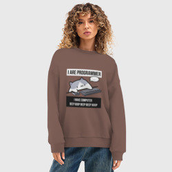 Женский свитшот oversize без начеса хлопок I are programmer beep boop - мем Кот программист - фото 2