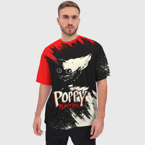 Мужская футболка oversize 3D Poppy Playtime Хагги Вагги Поппи плейтайм краска, цвет 3D печать - фото 3