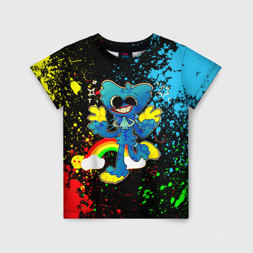Детская футболка с принтом Poppy Playtime Хагги Вагги Поппи плейтайм брызги красок, вид спереди №1