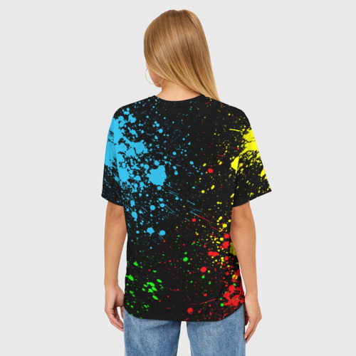 Женская футболка oversize 3D Poppy Playtime Хагги Вагги Поппи плейтайм брызги красок, цвет 3D печать - фото 4