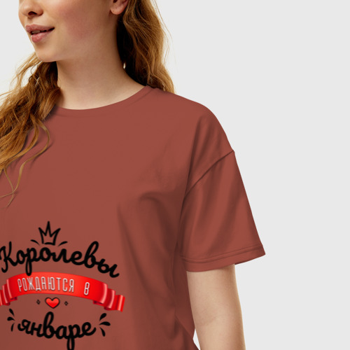 Женская футболка хлопок Oversize Королевы рождаются в январе Красная ленточка, цвет кирпичный - фото 3