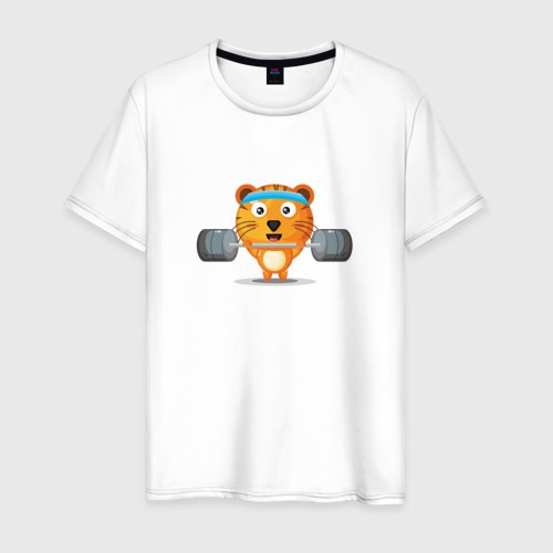 Мужская футболка из хлопка с принтом Тигр на спорте, вид спереди №1
