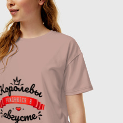 Женская футболка хлопок Oversize Королевы рождаются в августе Красная ленточка - фото 2