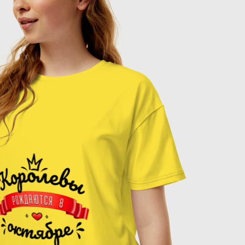 Женская футболка хлопок Oversize Королевы рождаются в октябре Красная ленточка, цвет желтый - фото 3