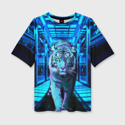 Женская футболка oversize 3D Крадущийся тигр