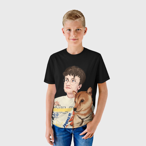 Детская футболка 3D с принтом Бульвар Депо с пёсиком, фото на моделе #1