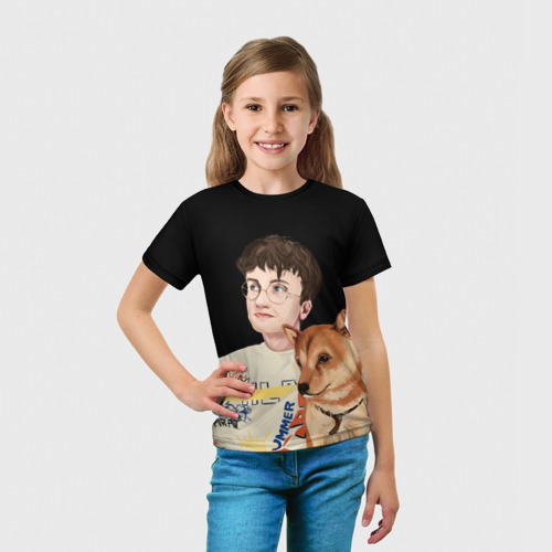 Детская футболка 3D с принтом Бульвар Депо с пёсиком, вид сбоку #3