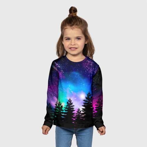 Детский лонгслив 3D Космический лес, елки и звезды, цвет 3D печать - фото 5
