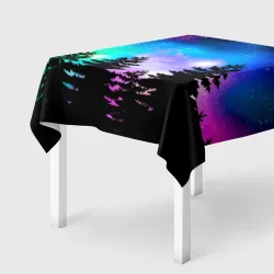 Скатерть 3D Космический лес, елки и звезды