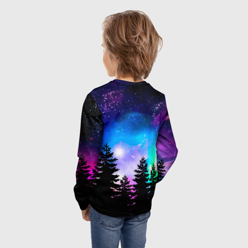 Детский лонгслив 3D Космический лес, елки и звезды, цвет 3D печать - фото 4