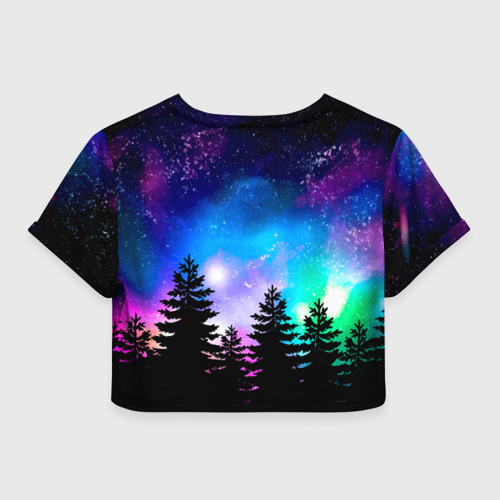 Женская футболка Crop-top 3D Космический лес, елки и звезды, цвет 3D печать - фото 2