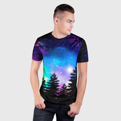 Мужская футболка 3D Slim Космический лес, елки и звезды - фото 2