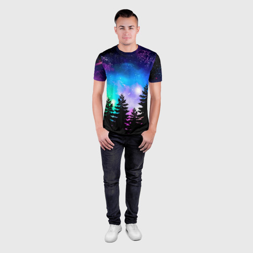 Мужская футболка 3D Slim Космический лес, елки и звезды, цвет 3D печать - фото 4