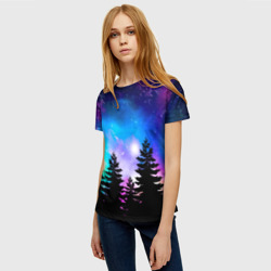 Женская футболка 3D Космический лес, елки и звезды - фото 2