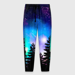 Мужские брюки 3D Космический лес, елки и звезды