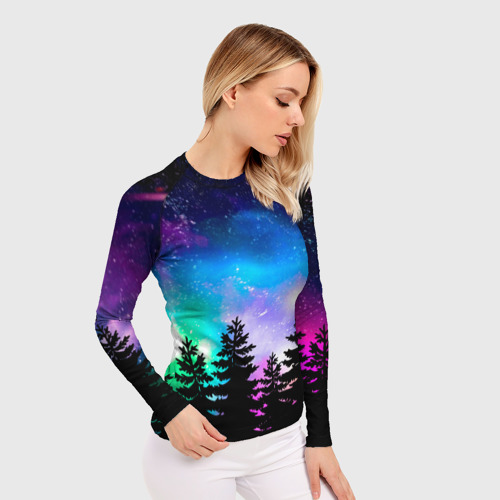 Женский рашгард 3D Космический лес, елки и звезды, цвет 3D печать - фото 3