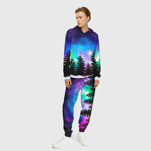 Мужской костюм с толстовкой 3D Космический лес, елки и звезды, цвет белый - фото 3