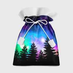 Подарочный 3D мешок Космический лес, елки и звезды