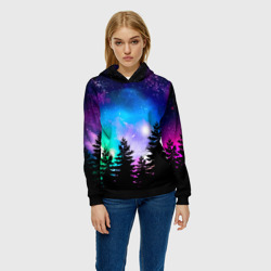 Женская толстовка 3D Космический лес, елки и звезды - фото 2