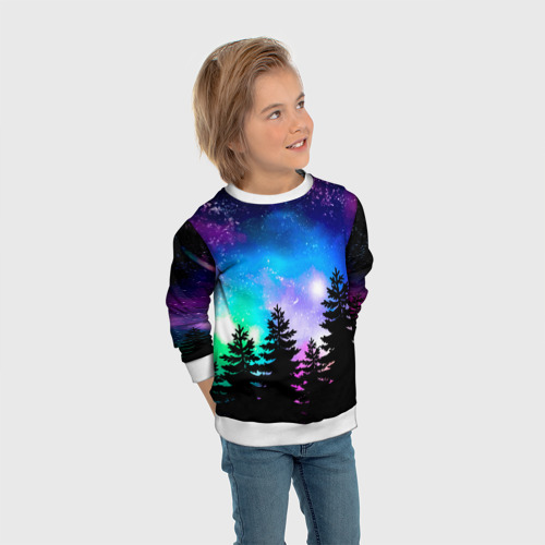 Детский свитшот 3D Космический лес, елки и звезды, цвет 3D печать - фото 5