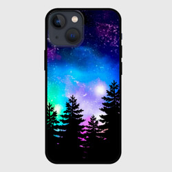 Чехол для iPhone 13 mini Космический лес, елки и звезды