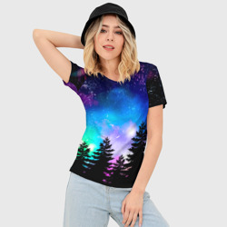 Женская футболка 3D Slim Космический лес, елки и звезды - фото 2