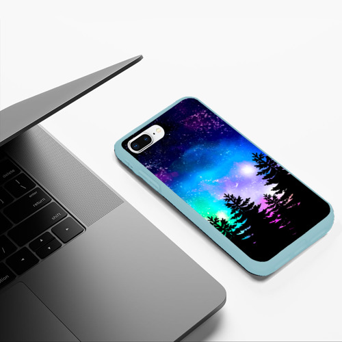 Чехол для iPhone 7Plus/8 Plus матовый Космический лес, елки и звезды, цвет мятный - фото 5