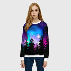 Женский свитшот 3D Космический лес, елки и звезды - фото 2