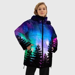 Женская зимняя куртка Oversize Космический лес, елки и звезды - фото 2