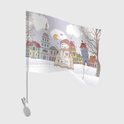 Флаг для автомобиля Одинокий снеговик