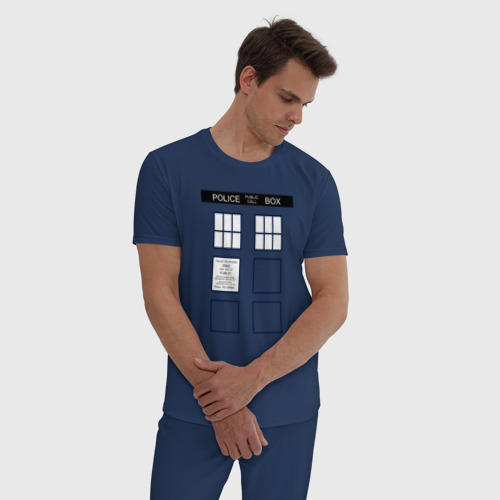 Мужская пижама хлопок Тардис новинка 2022, цвет темно-синий - фото 3