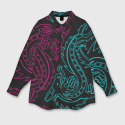 Женская рубашка oversize 3D Неоновые драконы neon dragon